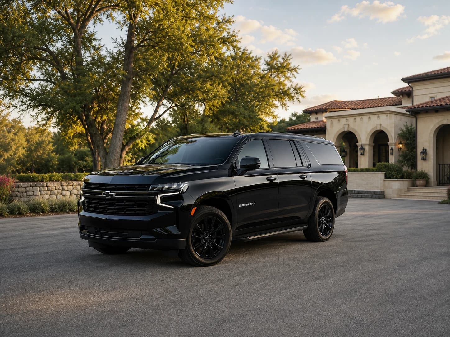 Black Chevrolet Suburban outside an estate