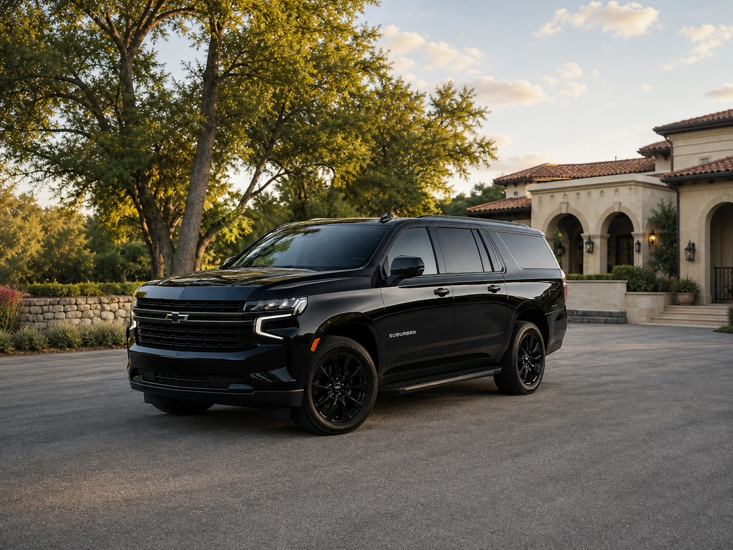Black Chevrolet Suburban outside an estate