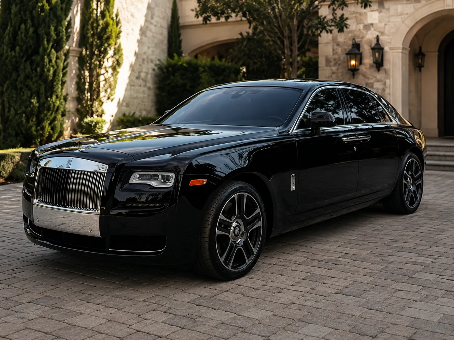 Black Rolls-Royce Ghost parked on an estate driveway
